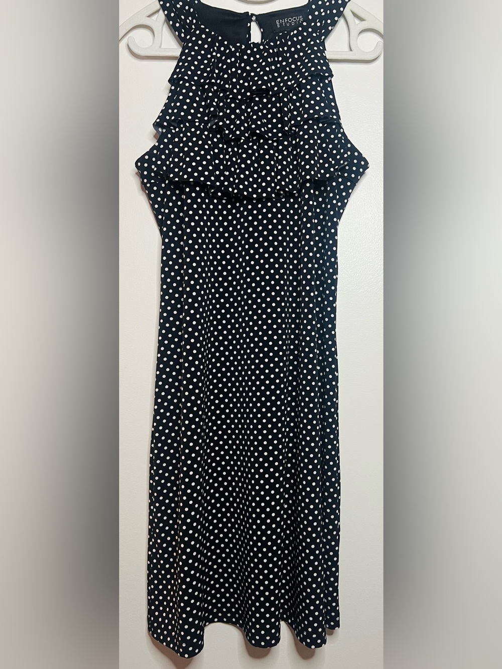 Enfocus Studio Black and White Polka Dot Ruffle Midi Dress Size 6
